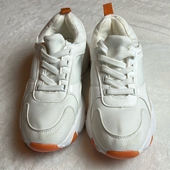 French connection Riley Sneakers/Shoes Sz 7 White Orange Low top Lace up - Picture 1 of 6